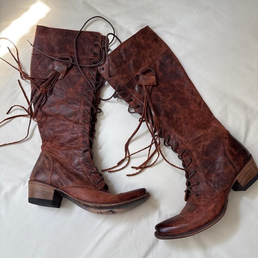 Western Lace Up Boots  Modern Junk Gypsy by Lane size 7.5 genuine leather